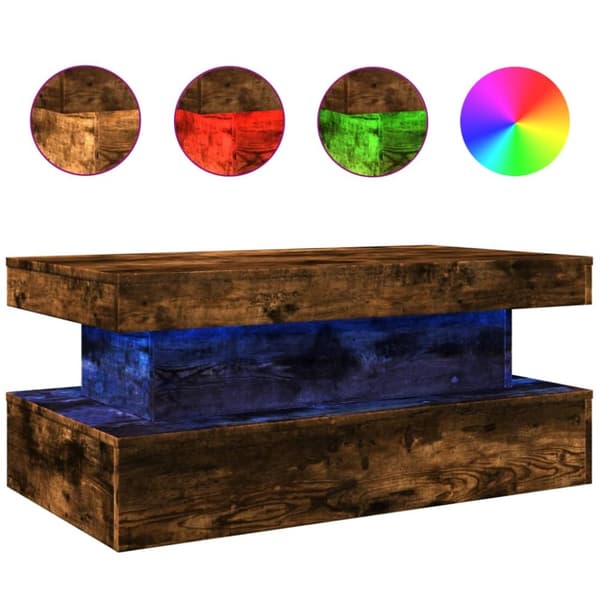 The Living Store Soffbord med LED rökfärgad ek 90x50x40 cm - Soffbord