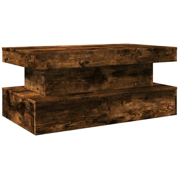 The Living Store Soffbord med LED rökfärgad ek 90x50x40 cm -  Soffbord
