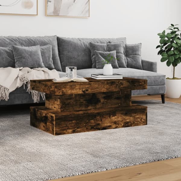 The Living Store Soffbord med LED rökfärgad ek 90x50x40 cm - Soffbord