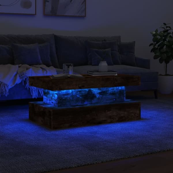 The Living Store Soffbord med LED rökfärgad ek 90x50x40 cm - Soffbord