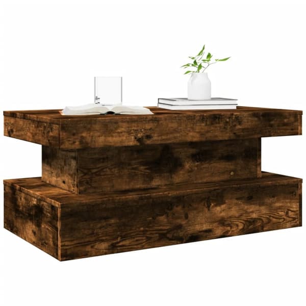The Living Store Soffbord med LED rökfärgad ek 90x50x40 cm - Soffbord