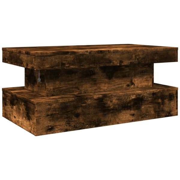 The Living Store Soffbord med LED rökfärgad ek 90x50x40 cm - Soffbord