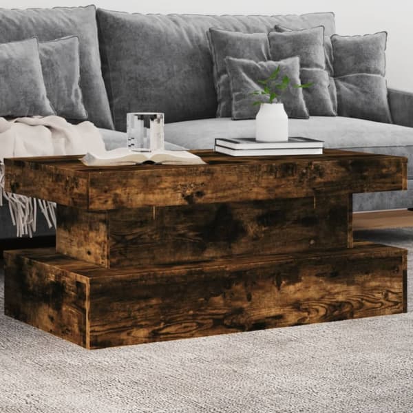 The Living Store Soffbord med LED rökfärgad ek 90x50x40 cm - Soffbord