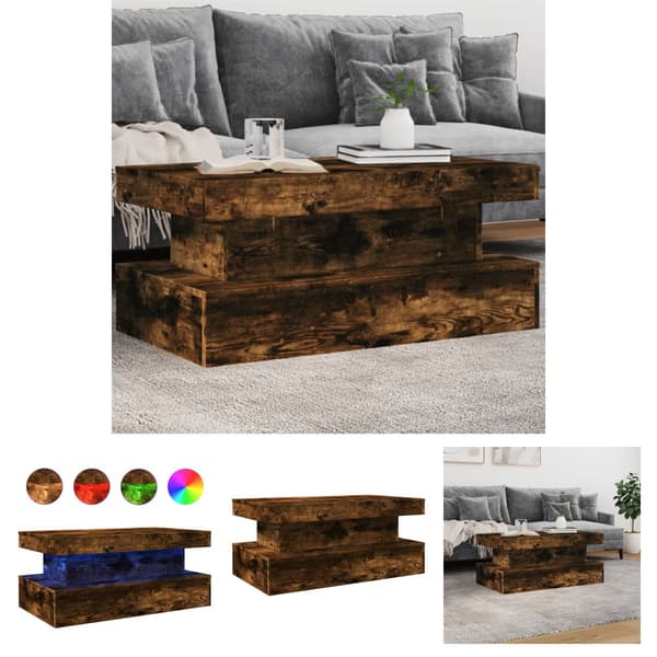 The Living Store Soffbord med LED rökfärgad ek 90x50x40 cm - Soffbord