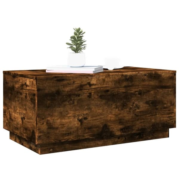 The Living Store Soffbord med LED rökfärgad ek 90x50x40 cm -  Soffbord