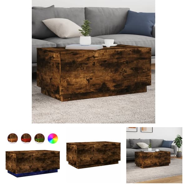 The Living Store Soffbord med LED rökfärgad ek 90x50x40 cm - Soffbord