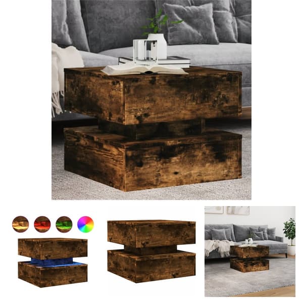 The Living Store Sohvapöytä LED-valoilla savutammi 50x50x40 cm - Kahvipöydät