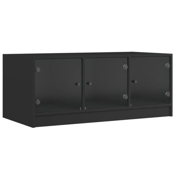 The Living Store Soffbord med glasdörrar svart 102x50x42 cm - Soffbord