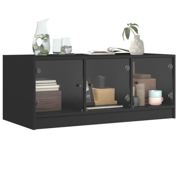 The Living Store Soffbord med glasdörrar svart 102x50x42 cm - Soffbord