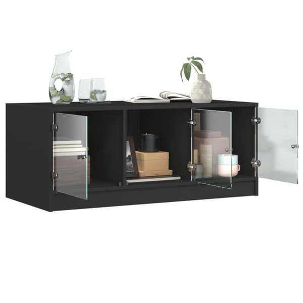 The Living Store Soffbord med glasdörrar svart 102x50x42 cm - Soffbord