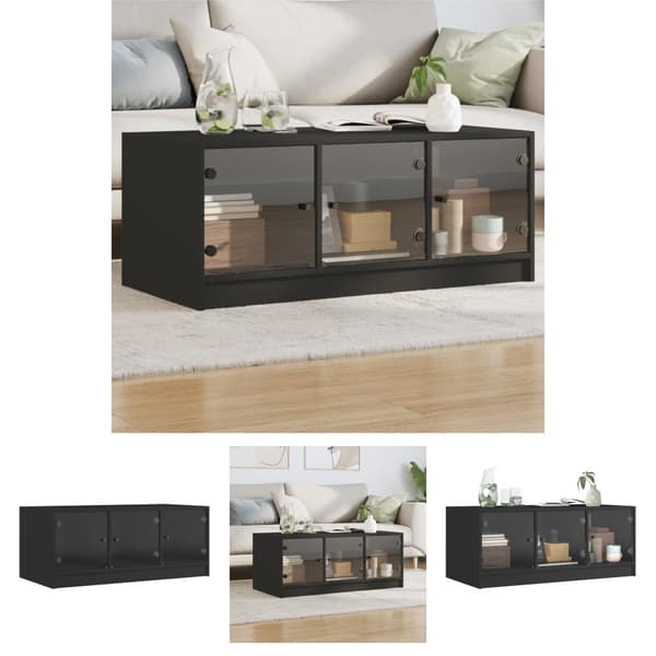 The Living Store Soffbord med glasdörrar svart 102x50x42 cm - Soffbord