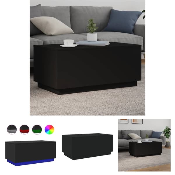 The Living Store Sohvapöytä LED-valoilla musta 90x50x40 cm - Kahvipöydät