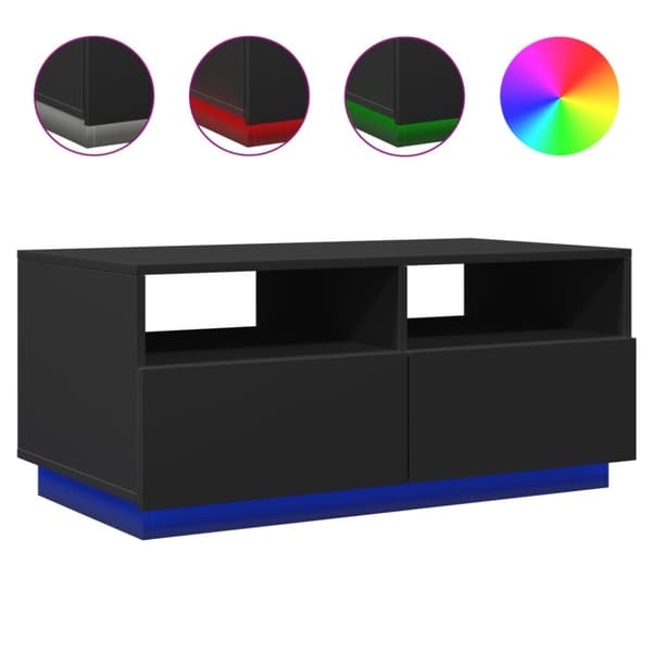 The Living Store Sohvapöytä LED-valoilla musta 90x49x40 cm - Kahvipöydät