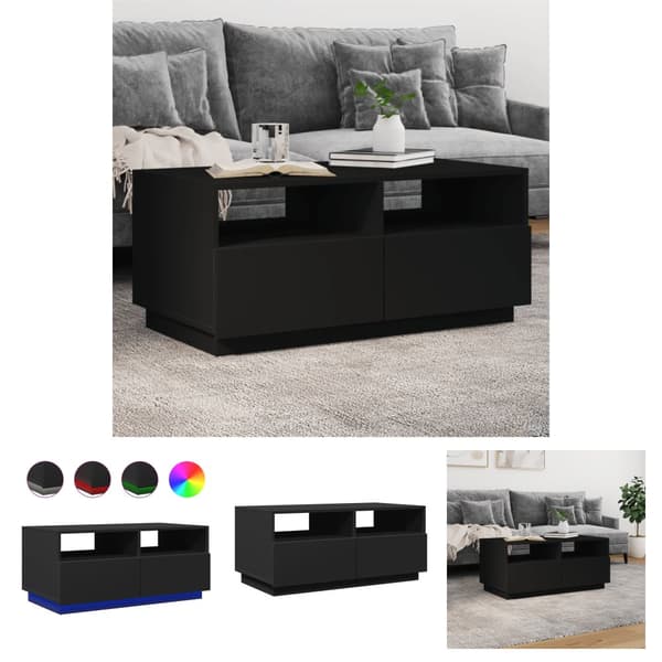 The Living Store Sohvapöytä LED-valoilla musta 90x49x40 cm - Kahvipöydät