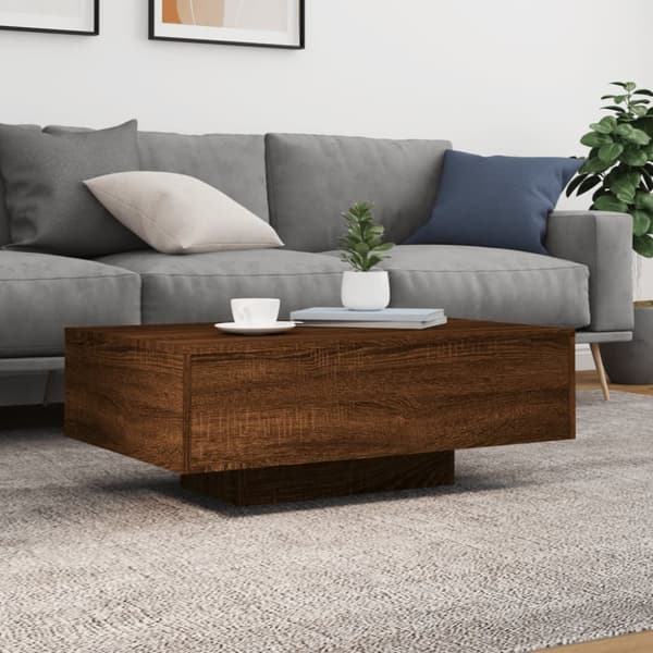 The Living Store Sohvapöytä LED-valoilla ruskea tammi 85x55x31 cm - Kahvipöydät