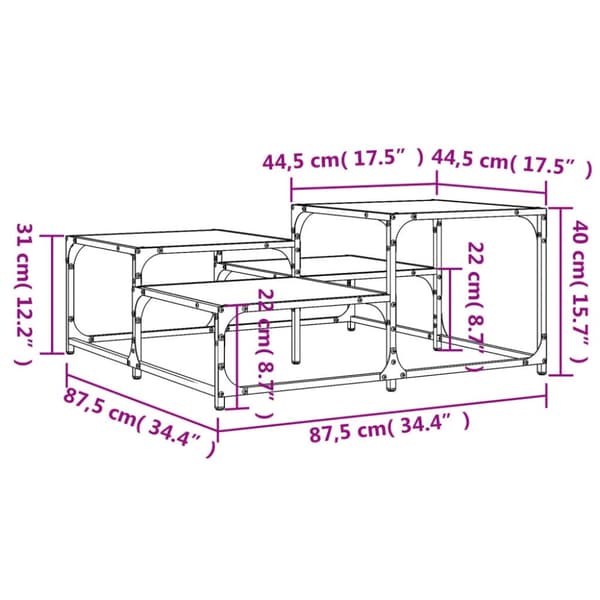 The Living Store sofabord 87,5x87,5x40 cm konstrueret træ sort - Sofaborde