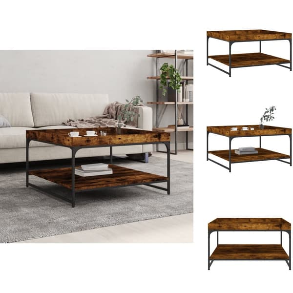 Sofaborde - Living sofabord 80x80x45 cm konstrueret træ og jern røget egetræ
