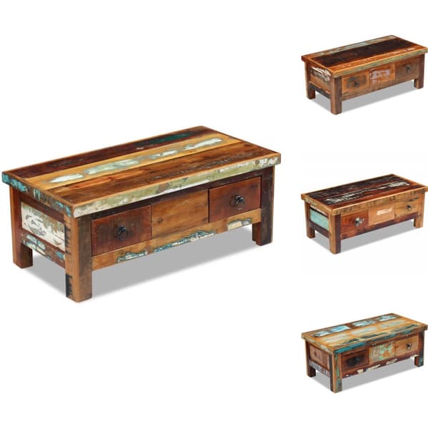Sofaborde - Living sofabord med skuffer 90x45x35 cm massivt genbrugstræ