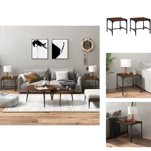 Sofaborde - Living sideborde 2 stk. 40x40x35 cm konstrueret træ brun egetræsfarve