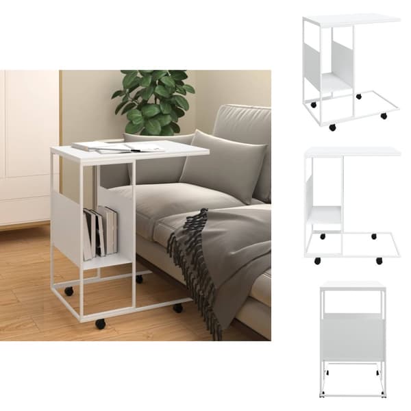 Sofaborde - Living sidebord med hjul 55x36x63,5 cm konstrueret træ hvid