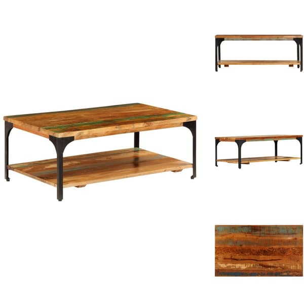 Sofaborde - Living sofabord med hylde 100x60x35 cm massivt genbrugstræ