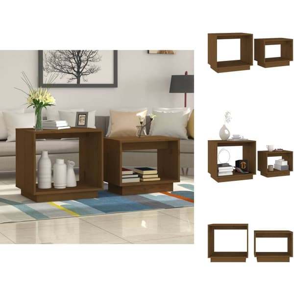 Soffbord - Living Satsbord 2 st honungsbrun massiv furu