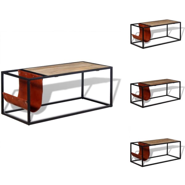 Soffbord - Living Soffbord med tidningsställ 110x50x45 cm äkta läder