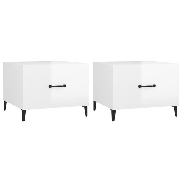 Sofaborde - Living sofaborde med metalben 2 stk. 50x50x40 cm hvid højglans