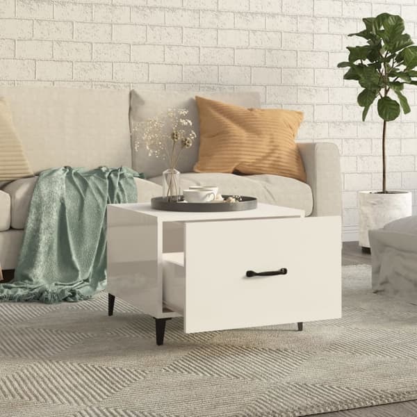 Sofaborde - Living sofaborde med metalben 2 stk. 50x50x40 cm hvid højglans