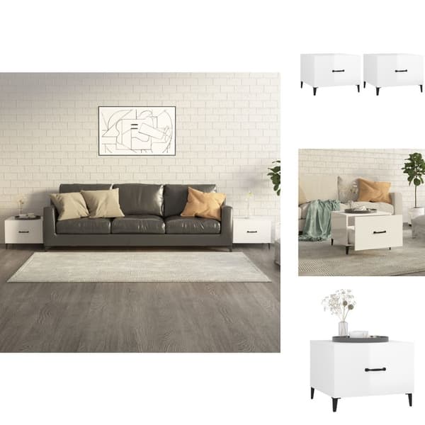 Sofaborde - Living sofaborde med metalben 2 stk. 50x50x40 cm hvid højglans