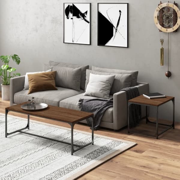 Soffbord - Living Soffbord 2 st Brun Ek Konstruerat Trä