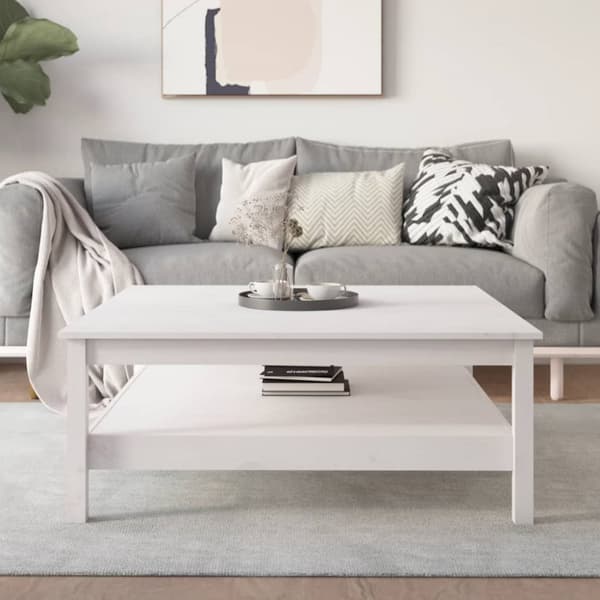 Soffbord - Living Soffbord vit 100x100x40 cm massivt furu
