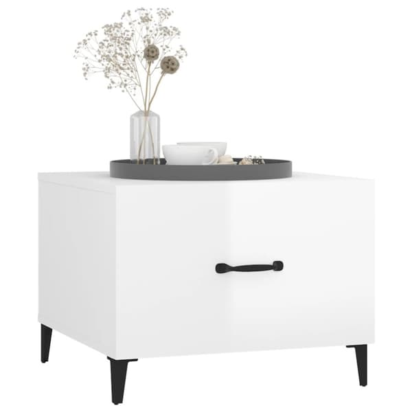 Sofaborde - Living sofabord med metalben 50x50x40 cm hvid højglans