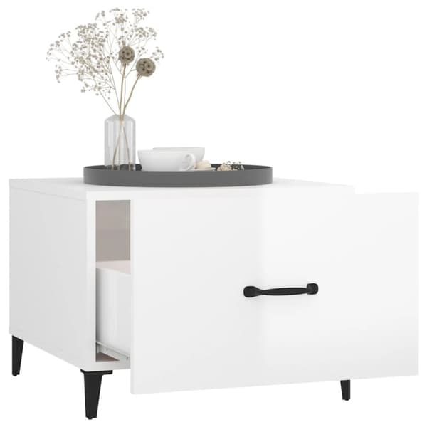 Sofaborde - Living sofabord med metalben 50x50x40 cm hvid højglans