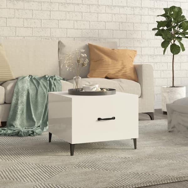 Sofaborde - Living sofabord med metalben 50x50x40 cm hvid højglans