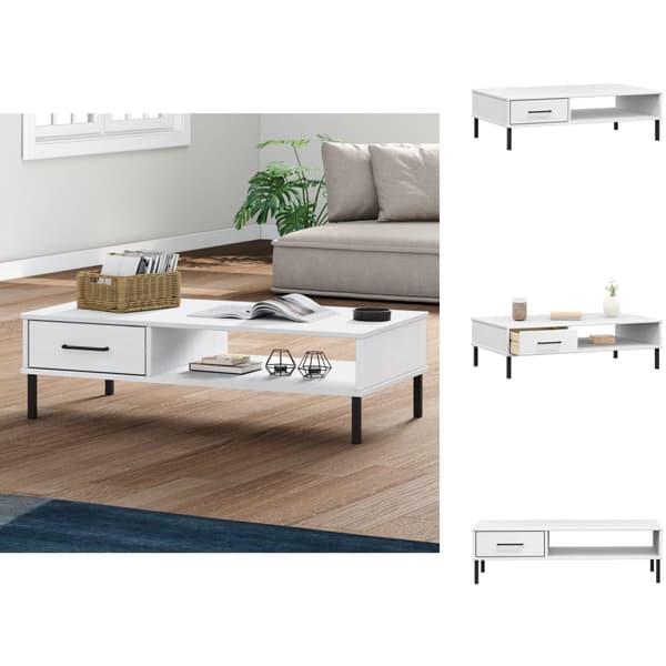 Soffbord - Living Soffbord med metallben OSLO vit massiv furu