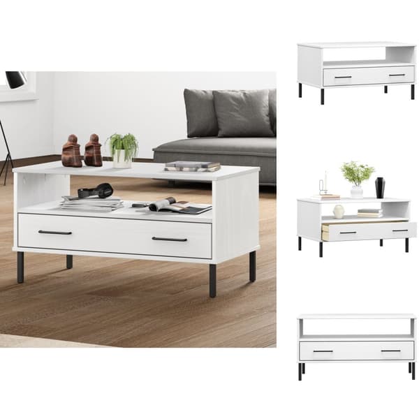 Sofaborde - Living sofabord med metalben OSLO 85x50x45 cm massivt træ hvid