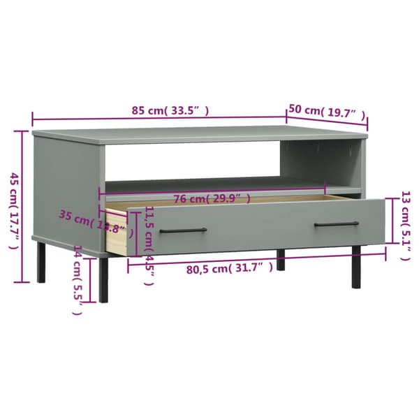 Sofaborde - Living sofabord med metalben OSLO 85x50x45 cm massivt træ grå