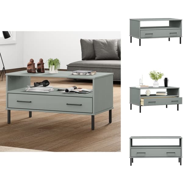 Sofaborde - Living sofabord med metalben OSLO 85x50x45 cm massivt træ grå