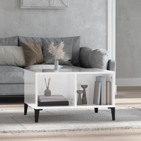Sofaborde - Living sofabord 60x50x36,5 cm konstrueret træ hvid højglans