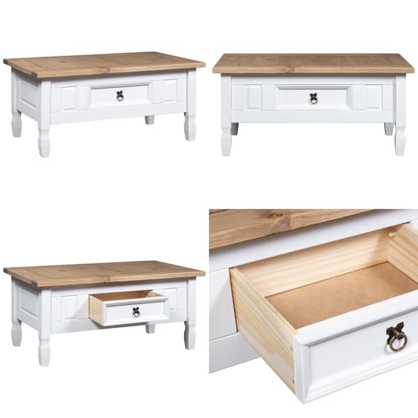 Soffbord mexikansk coronastil furu vit 100x55x45 cm - Soffbord - Avlastningsbord - Home & Living