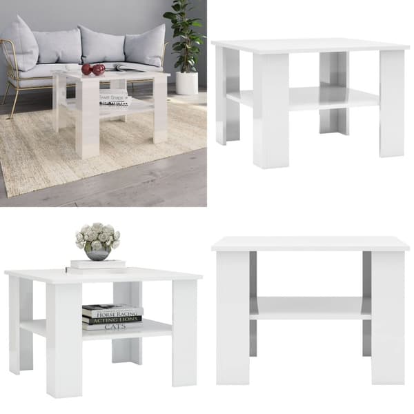 Soffbord vit högglans 60x60x42 cm konstruerat trä - Soffbord - Avlastningsbord - Home & Living