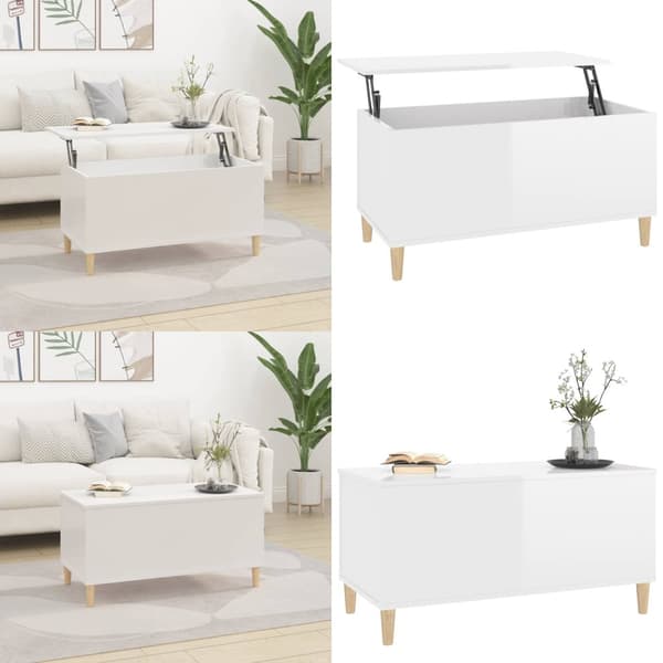 Soffbord vit högglans 90x44,5x45 cm konstruerat trä - Soffbord - Små Soffbord - Home & Living
