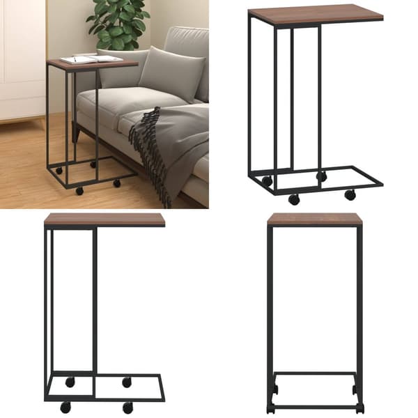 Sidobord med hjul svart 40x30x63,5 cm konstruerat trä - Sidobord - Soffbord - Home & Living