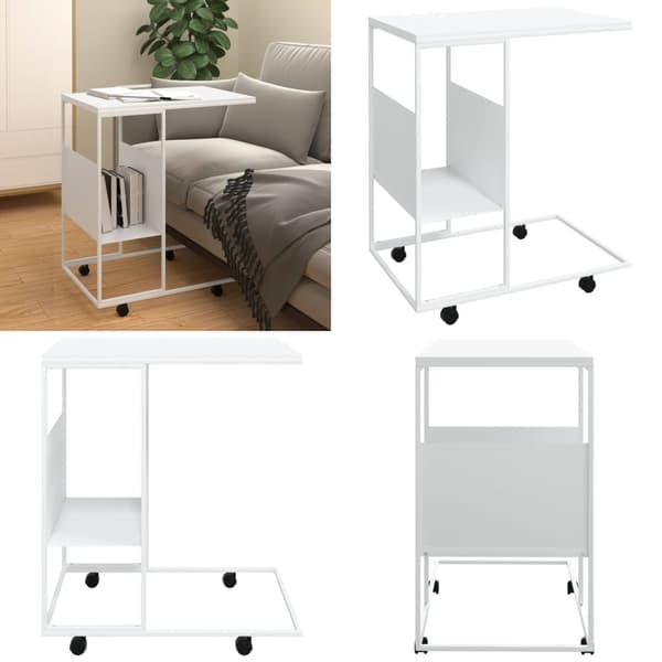 Sidobord med hjul vit 55x36x63,5 cm konstruerat trä - Sidobord - Soffbord - Home & Living