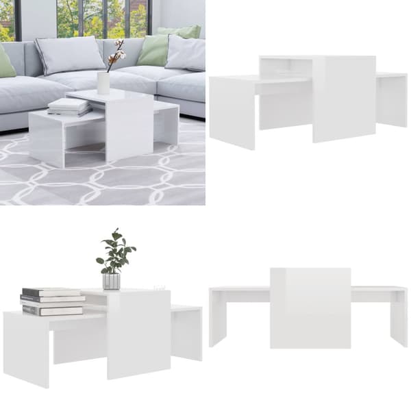 Soffbord set vit högglans 100x48x40 cm konstruerat trä - Soffbord - Avlastningsbord - Home & Living