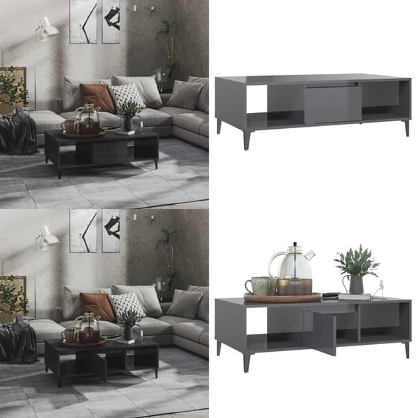 Sofabord 103,5x60x35 cm spånplade grå højglans - Sofabord - Sofaborde - Home & Living