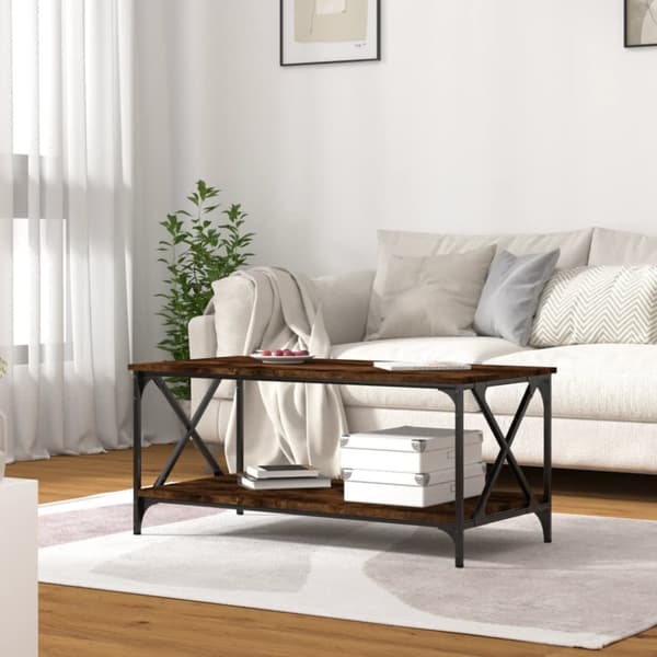 Soffbord rökfärgad ek 100x50x45 cm konstruerat trä och järn - Soffbord - Små Soffbord - Home & Living