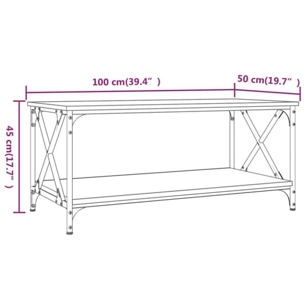 Soffbord rökfärgad ek 100x50x45 cm konstruerat trä och järn - Soffbord - Små Soffbord - Home & Living