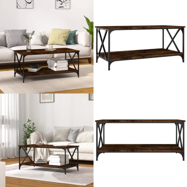 Soffbord rökfärgad ek 100x50x45 cm konstruerat trä och järn - Soffbord - Små Soffbord - Home & Living